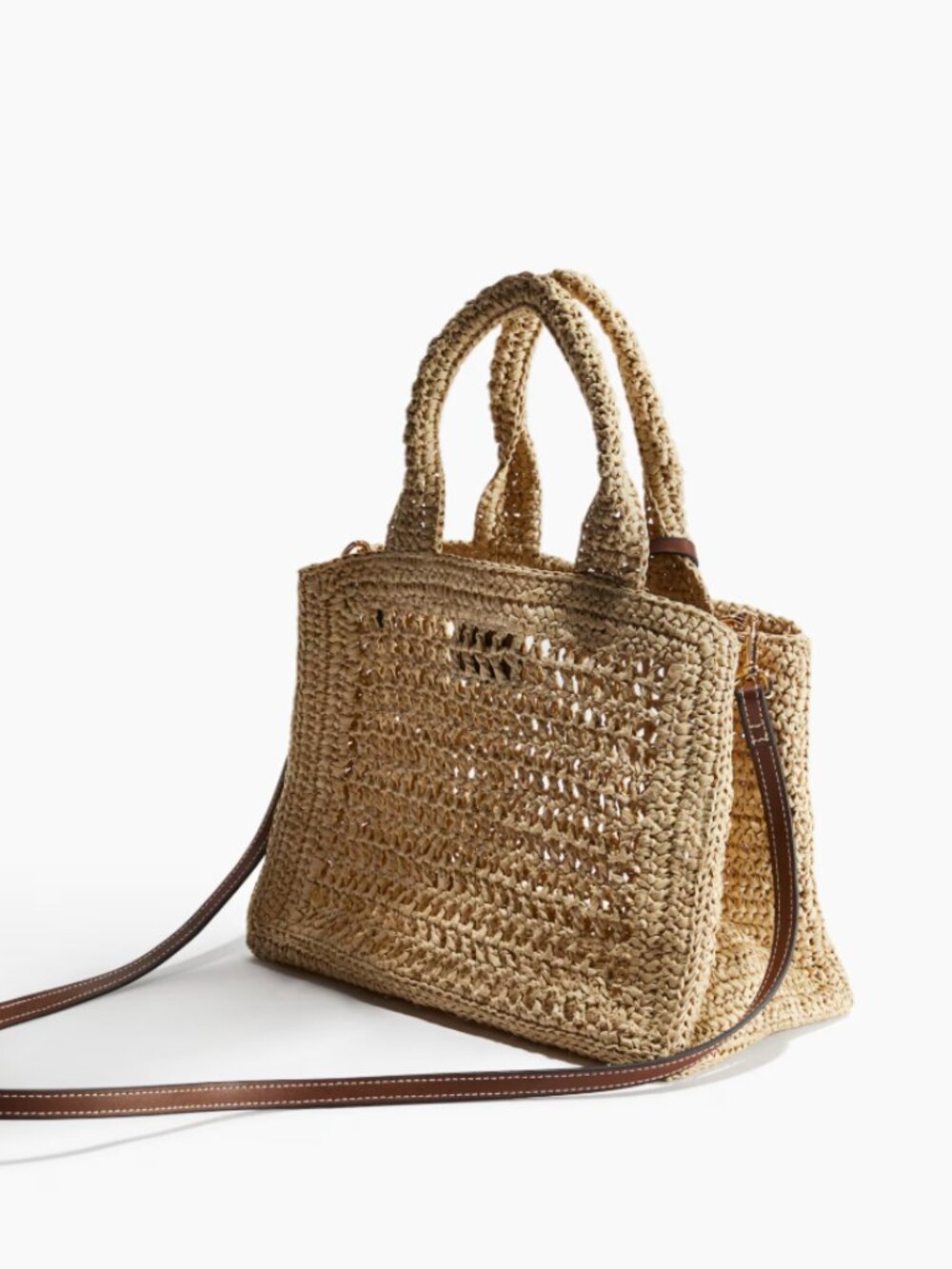 H&M Natural Straw Crossbody Bag with Brown Leather Accents - Picture 2 of 8